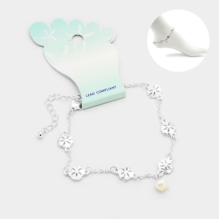 Metal Sand Dollar Link Pearl Charm Anklet