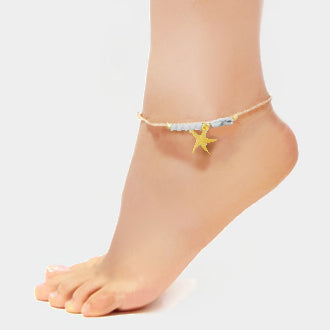 Metal starfish charm natural stone anklet