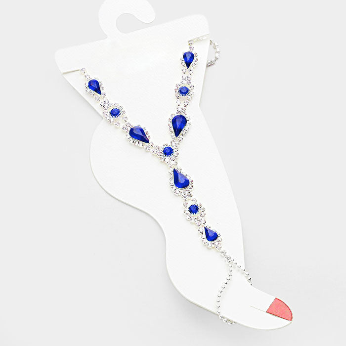 Crystal Rhinestone Teardrop Anklet with Toe Ring Foot Chain