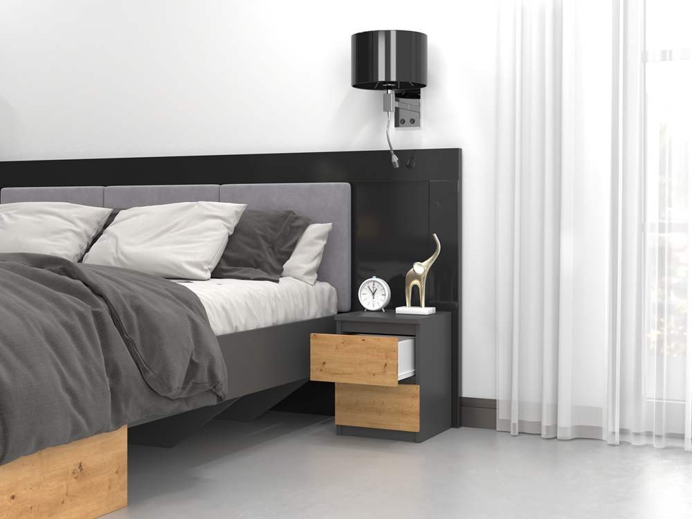SZAFKA NOCNA MALWA M2 - ANTRACYT / DĄB ARTISAN