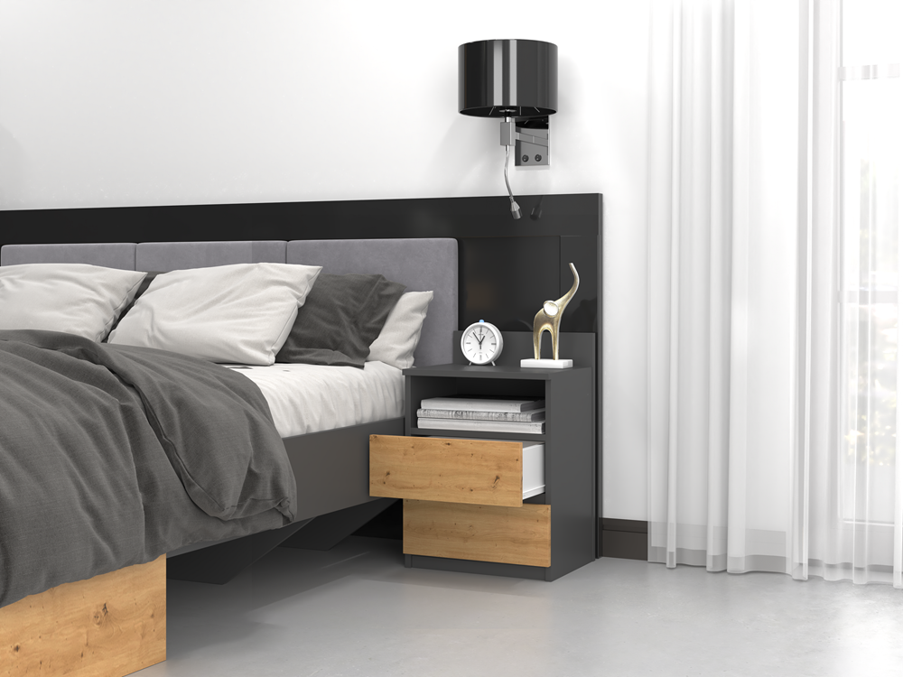 SZAFKA NOCNA MALWA M1 - ANTRACYT / DĄB ARTISAN