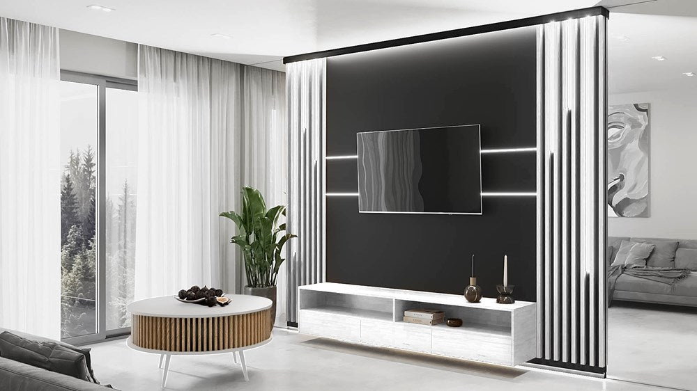 STOLIK KAWOWY RONDA OKRĄGŁA BIEL DĄB LAMELE SALON