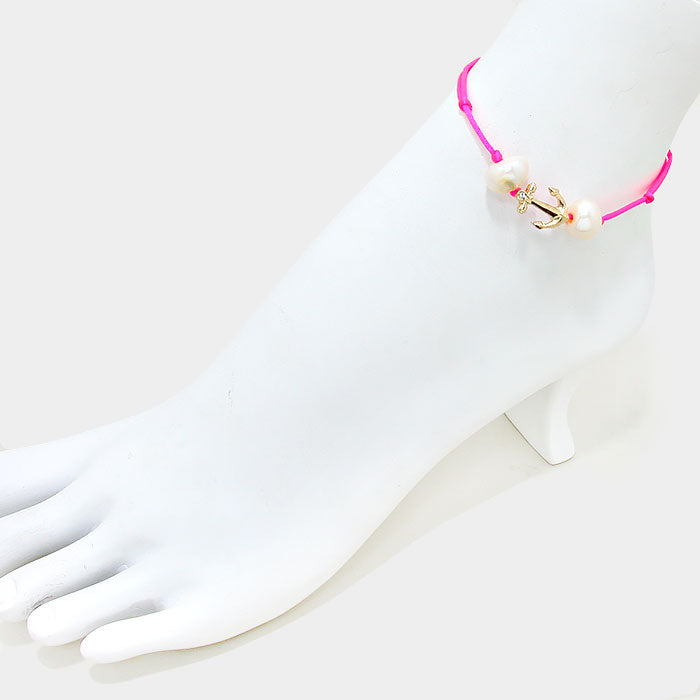 Metal anchor & pearl anklet