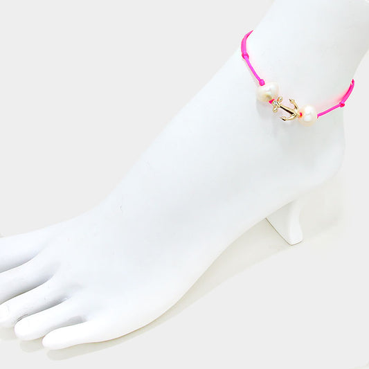 Metal anchor & pearl anklet