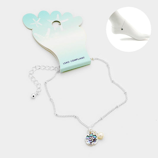 Abalone Sand Dollar Pearl Charm Anklet