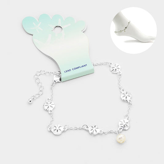 Metal Sand Dollar Link Pearl Charm Anklet