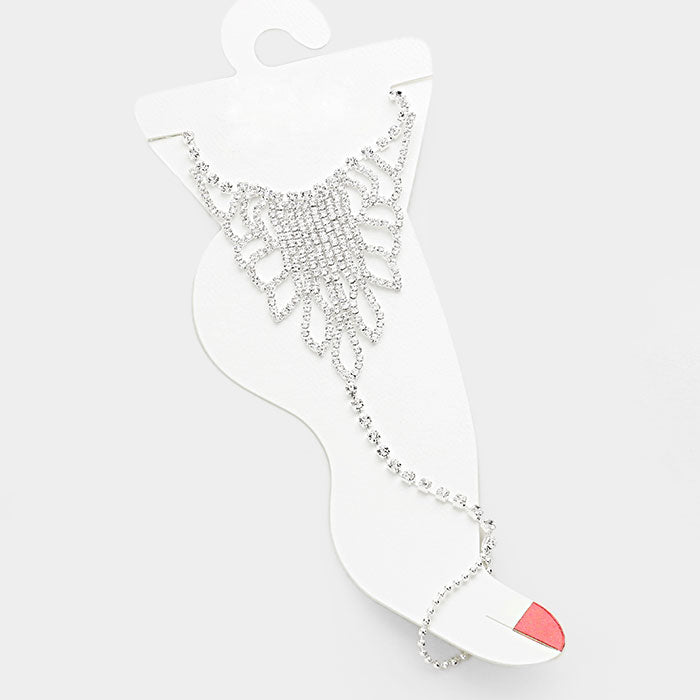 Crystal Rhinestone Anklet with Toe Ring Foot Chain