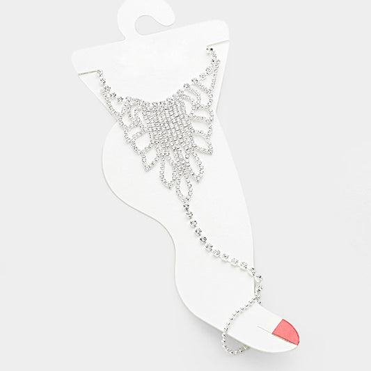 Crystal Rhinestone Anklet with Toe Ring Foot Chain