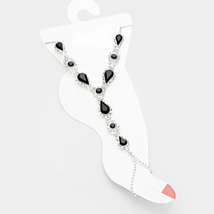 Crystal Rhinestone Teardrop Anklet with Toe Ring Foot Chain