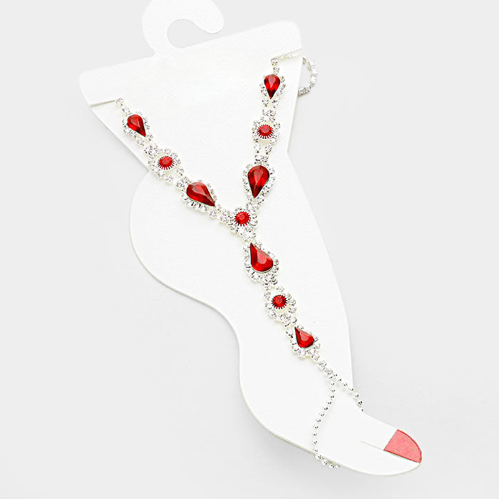 Crystal Rhinestone Teardrop Anklet with Toe Ring Foot Chain