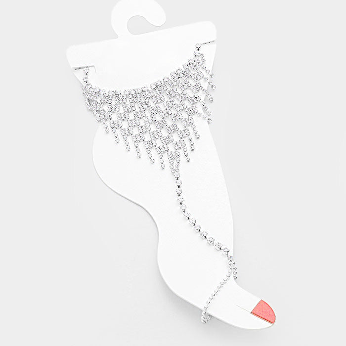 Crystal Rhinestone Anklet with Toe Ring Foot Chain