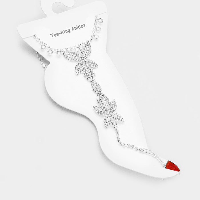 Crystal Rhinestone Butterfly Anklet with Toe Ring Foot Chain