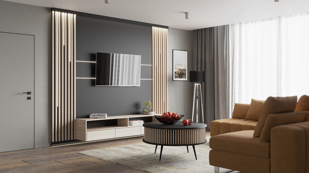 STOLIK KAWOWY RONDA CZARNA OKRĄGŁA DĄB LAMELE SALON