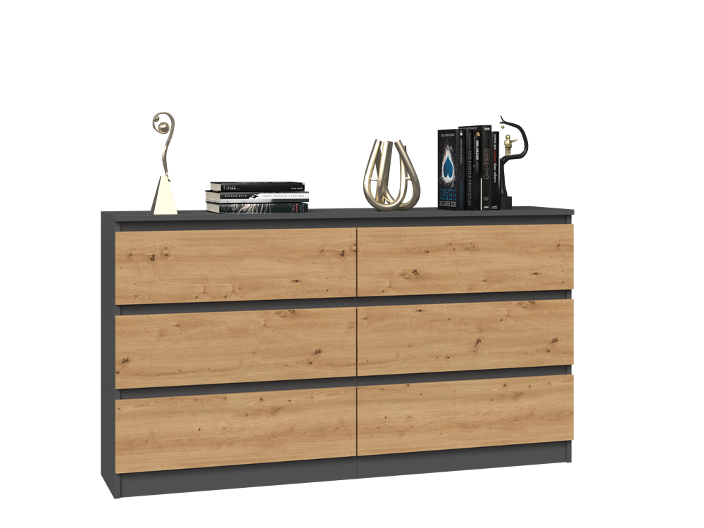 KOMODA MALWA 6 SZUFLAD M6 140 - ANTRACYT / DĄB ARTISAN