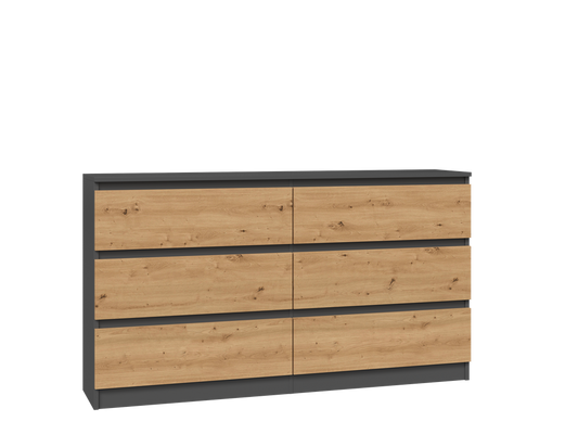 KOMODA MALWA 6 SZUFLAD M6 140 - ANTRACYT / DĄB ARTISAN
