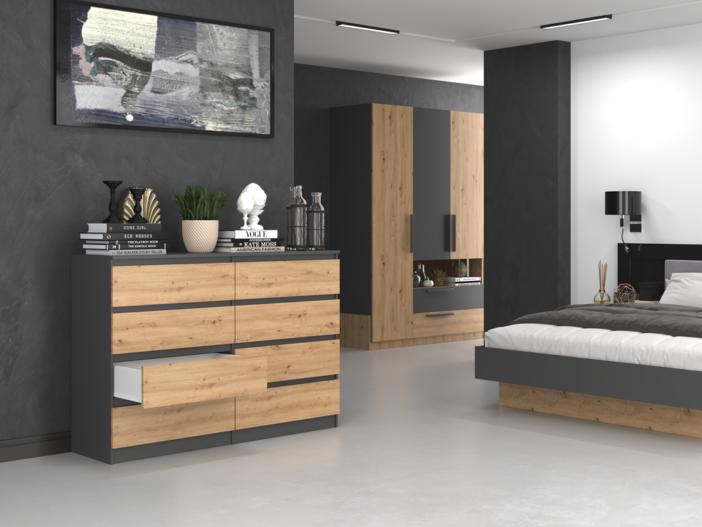 KOMODA MALWA M8 140 - ANTRACYT / DĄB ARTISAN