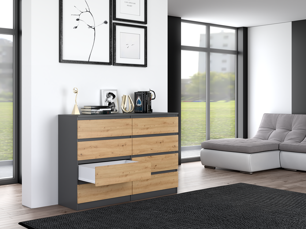 KOMODA MALWA M8 140 - ANTRACYT / DĄB ARTISAN